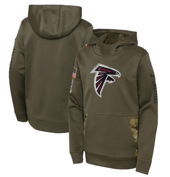 Youth Olive Atlanta Falcons 2022 Salute to Service Therma Performance Pullover Hoodie